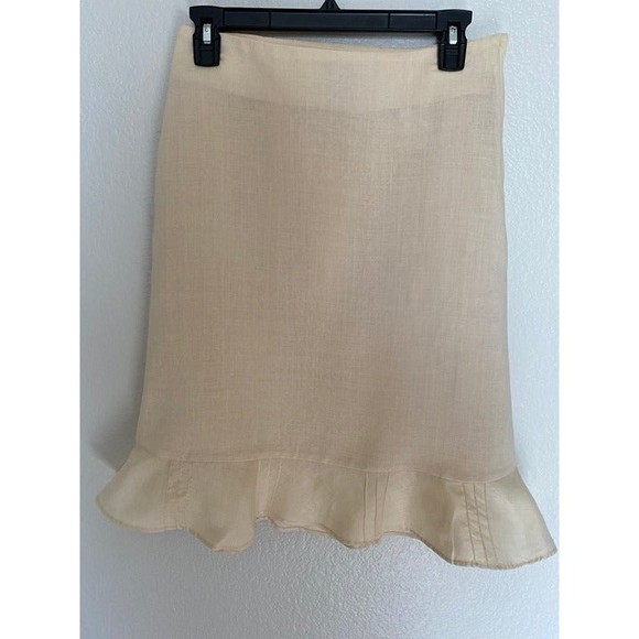 H&M woman's Linen Cream ruffle hem Lined pencil skirt size 4 - Picture 1 of 4